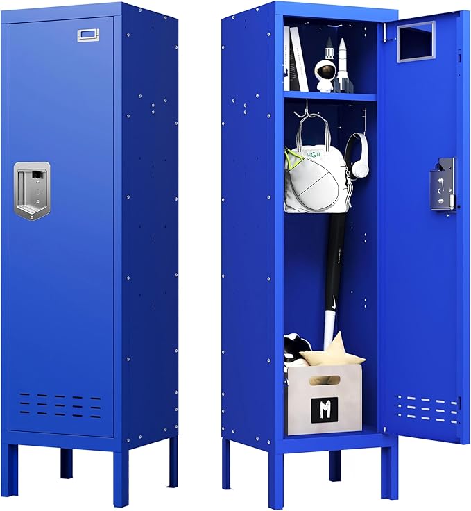 BUTISOW Metal Storage Locker with Lock & Card Slot Locker - Secure Lockable Door - Steel Locker for School, Office, Gym, Home - 54" H x 15" W x 15" D（1 Door, Blue）