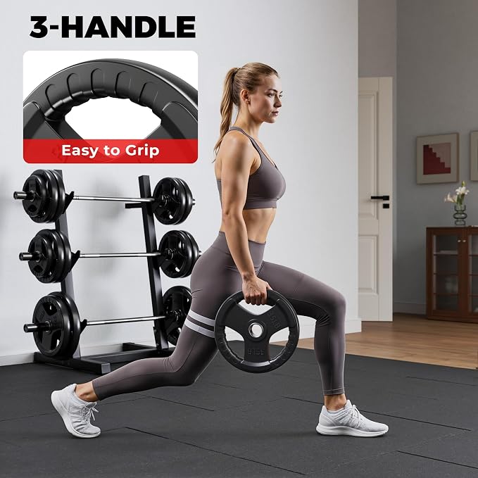 JELENS Rubber Weight Plates, 2-Inch Olympic Grip Weight Plates, Strength Training Plates for Barbell, Cast Iron Plate for Weight Lifting, Weights Plates Set (2.5/5/10/25/35/45 LB) for Home & Gym