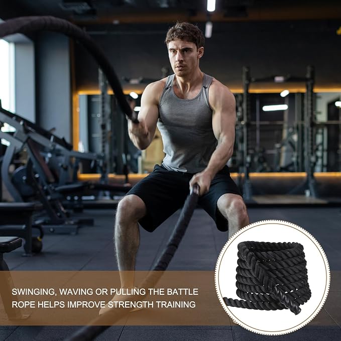 MECCANIXITY Battle Rope 50ft x 2 Inch Polyester Workout Rope Heavy Fitness Exercise Rope for Strength Training Home Gym Muscle Building, Black