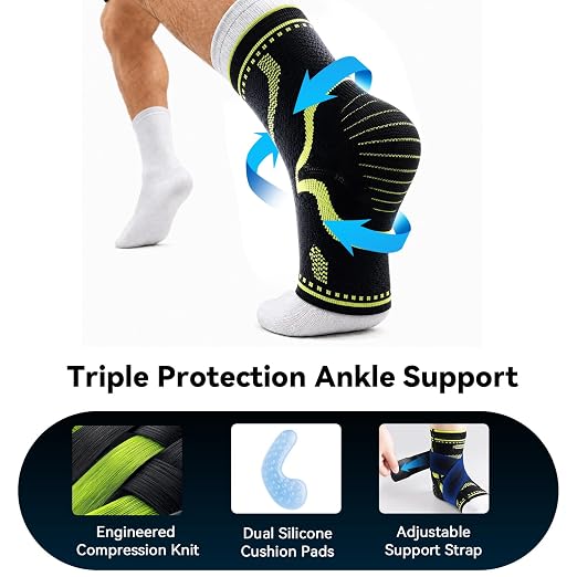 Ankle Brace for Men & Women,Sprained Ankle Support with Dual Silicone Pads,Ankle Compression Sleeve with Adjustable Strap,Targeted Compression for Plantar Fasciitis Relief (Black, Small)
