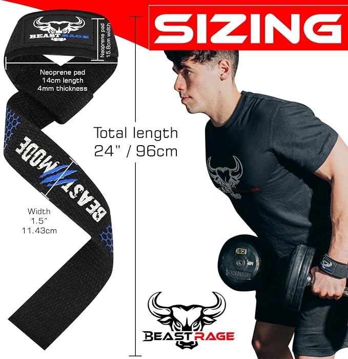 BEAST RAGE Lifting Wrist Straps for Weightlifting, Straps Gym Grip Power Workouts Lifting Straps Padded Neoprene & Premium Cotton Men Women, Deadlift Bodybuilding Exercise Lifting Straps