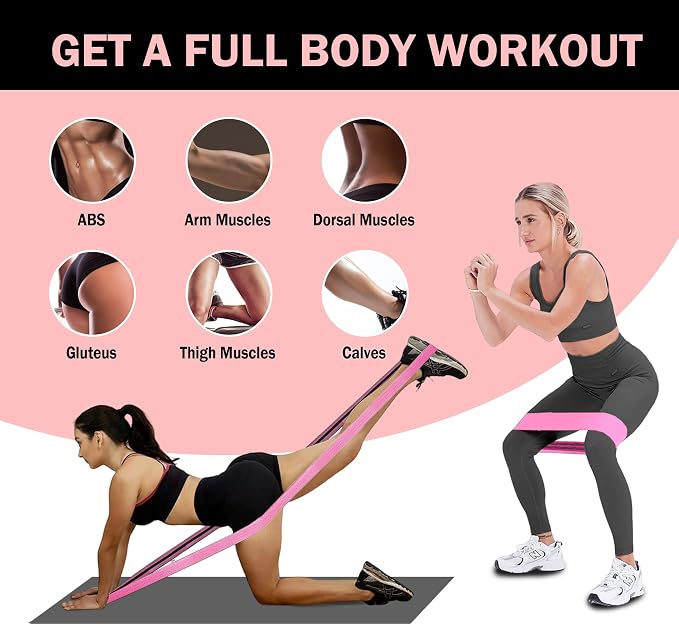 KANGFITER Long and Short 6 Fabric Resistance Bands Set with Door Anchor | Non-Slip Stretch Booty Bands for Working Out Women & Men, Loop Exercise Elastic Bands for Home Physical Therapy Yoga Pilates