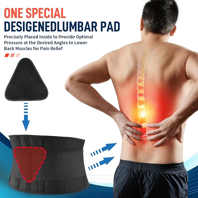 FEATOL 4XL Lumbar Support Belt for Men Heavy Lifting Work, Back Brace for Lower Back Pain, Breathable Support Belt with Lumbar Pad for Scoliosis, Herniated Disc, Sciatica (Fit Size:63''-68.9'')