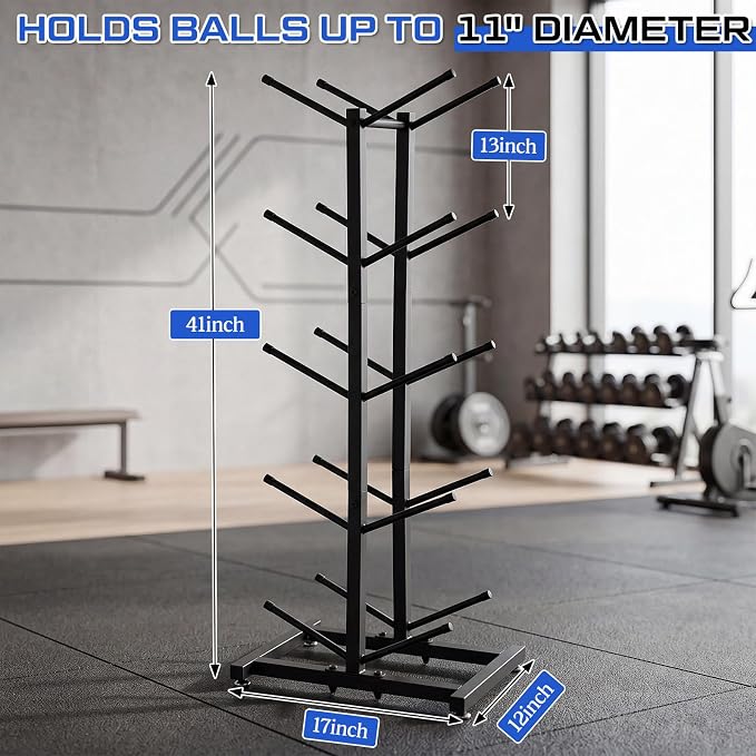 Sintuff Medicine Ball Rack Storage Metal Durable Tree Holds 10 Slam Balls Vertical Gym Organizer Stand Holder for Organized Gym Fitness Studio