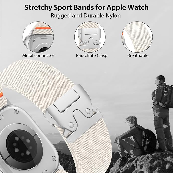 Elastic Sport Band for Apple Watch Ultra 3/2/1 Bands 49mm 46mm 45mm 44mm 42mm 41mm 40mm 38mm Men Women, Adjustable Parachute Buckle Nylon Fabric Wristband for iWatch Series 11 10 SE 9 8 7 6 5 4 3