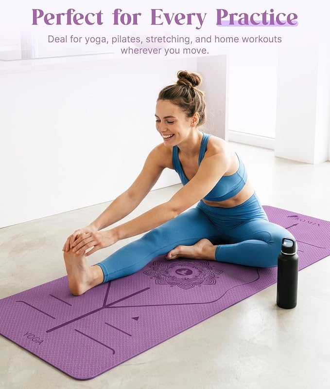 ROMIX Pro Yoga Mat Thick 6mm (1/4 inch), 72"L x 24"W Non-Slip Workout Mat with Alignment Lines, Large Yoga Mats for Women Men With Carry Bag, Exercise Mats for Home Workout Training Equipment