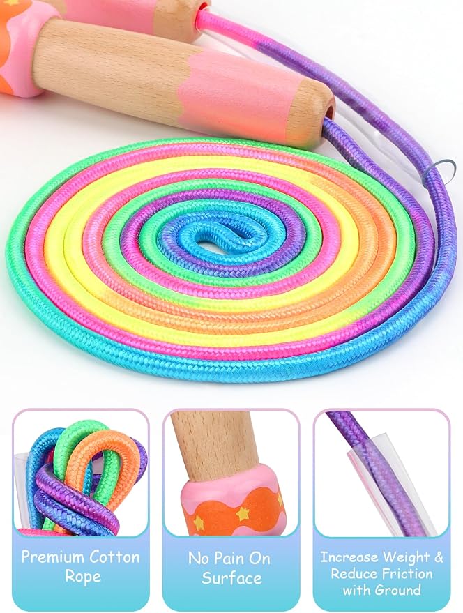 Jump Rope for Kids, Lorvain Adjustable Skipping Rope | Kids Jump Ropes with Wooden Handle for Girls Boys, Weighted Jumping Ropes for Fitness Workout Exercise Outdoor Fun Activity
