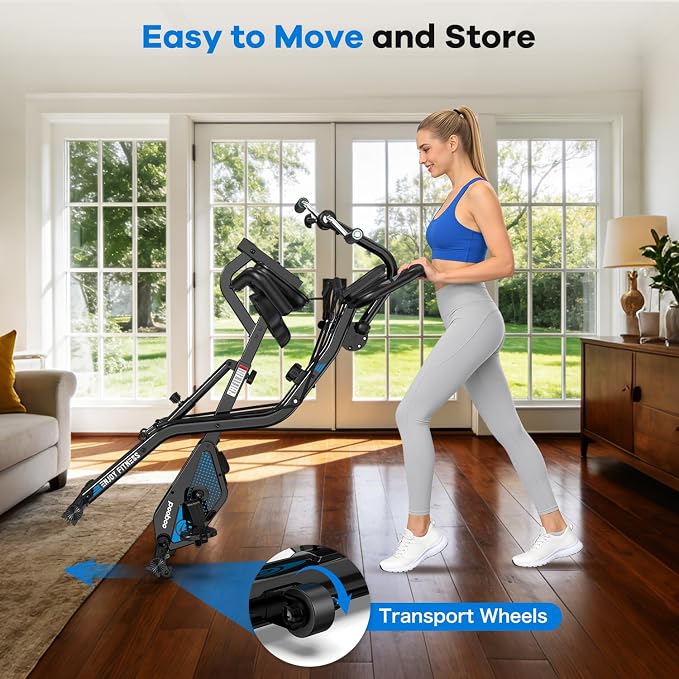 pooboo Folding Exercise Bike, Foldable Upright Stationary Bike, Indoor Cycling Magnetic X-Bike with 8-Level Adjustable Resistance, 6.6 LBS Flywheel, 300LB Capacity, Back Support Cushion for Home Gym