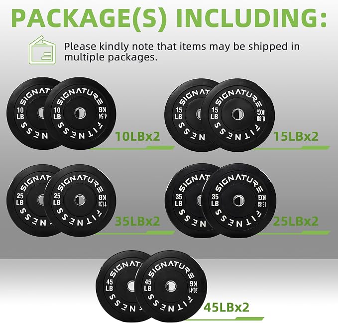Fitvids 2-Inch Olympic Rubber Weight Plates Sets, Bumper Plates Set Barbell for Strength Training, 160-370 Lbs Multiple Options