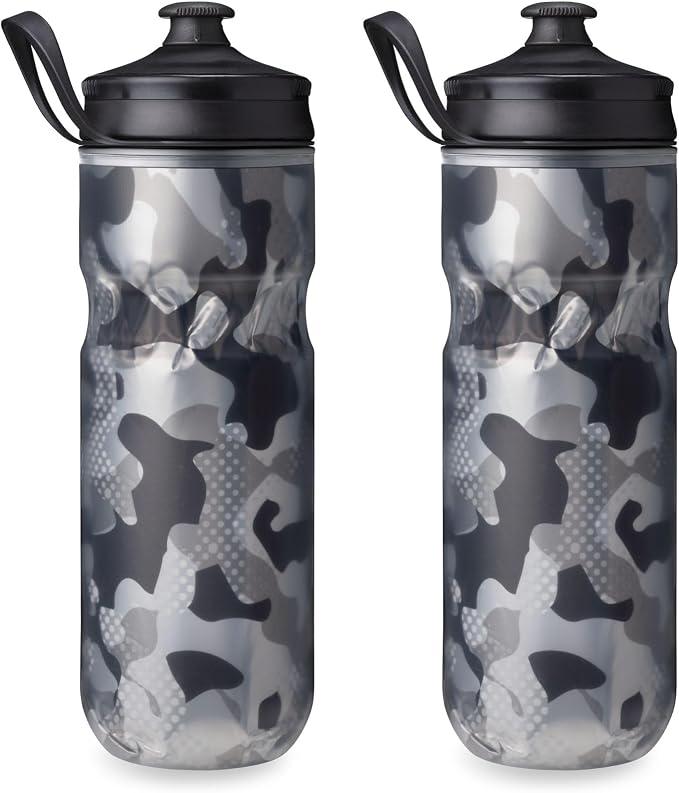 HydraPak Polar Sport Insulated Water Bottle 2-Pack (20oz, Contender Black) | High Flow, BPA Free, Tri-Layer Insulation, Leakproof, Dash Handle, Easy Squeeze, Self-Sealing Cap, for Sports