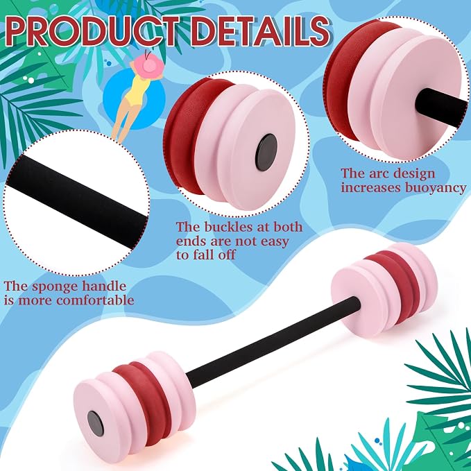 Soulchen Long Aquatic Exercise Dumbbells Pool Exercise Foam Water Weights Dumbbell Aquatic Pool Barbells with High Density EVA Foam for Swim Water Aerobics Workouts Loss