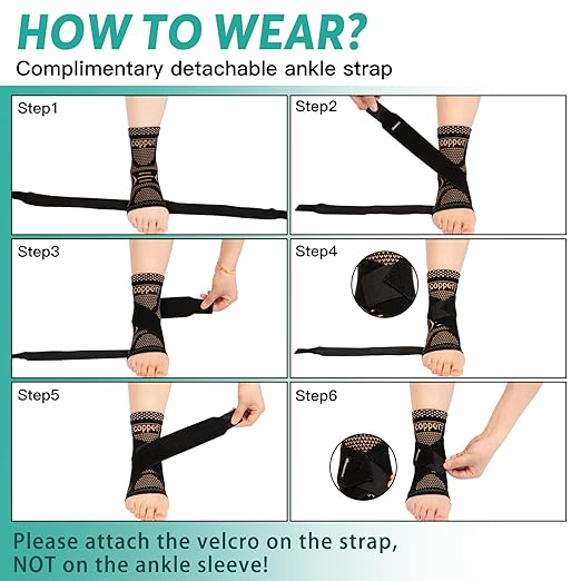 INDEEMAX Ankle Brace for Women & Men, Ankle Compression Sleeve Support Copper Infused Ankle Brace for Sprained Ankle, Plantar Fasciitis Sports, Achilles Tendonitis Pain Relief, Copper Black, S