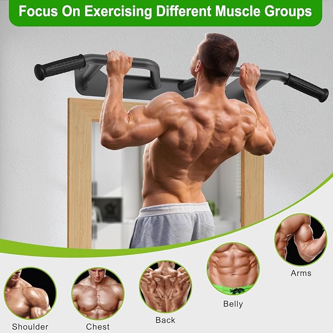 SELEWARE Heavy Duty Welded Pull Up Bar Wall/Joist/Ceiling Mount Chin Up Bar | Multifunctional Pull-up Bars w/Resistance Band Hooks for Home Gym Strength Training, Sturdy Steel Construction Support 500 lb