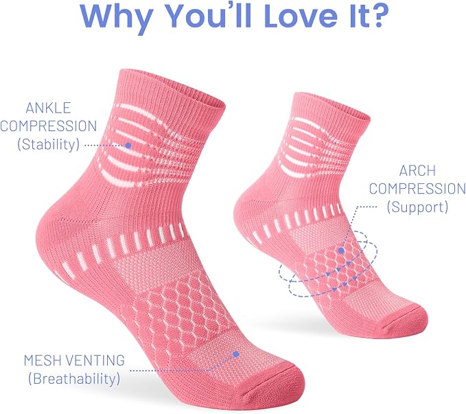 IRAMY Ankle Compression Socks for Women Men Plantar Fasciitis Relief 3/5 Pairs Cushioned Athletic Running Socks