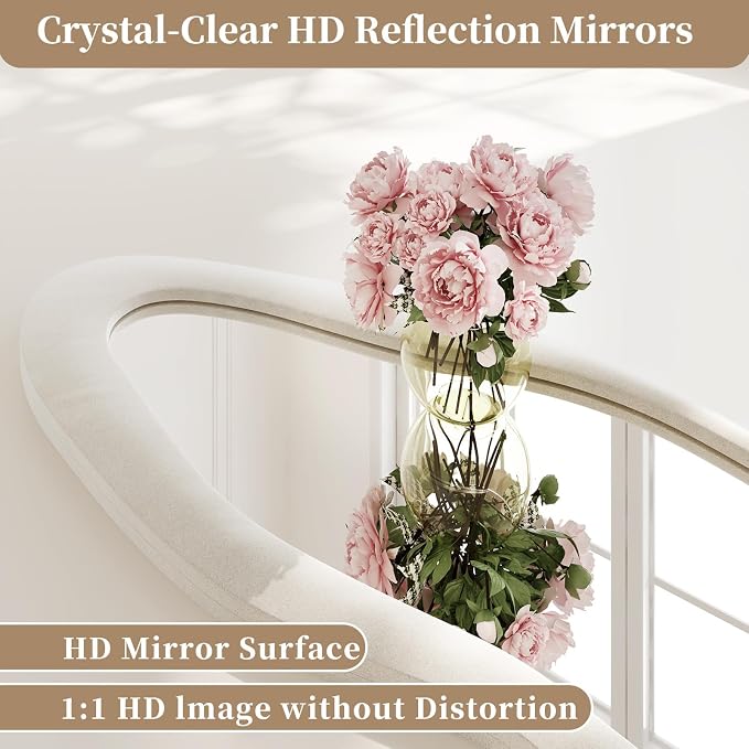 Wall Mirror 56"x24", Irregular Wavy Full Length Mirror | Full Body Mirror with Stand, Flannel Mirror for Bedroom, Living Room, Dressing Room, Entryway, Beige