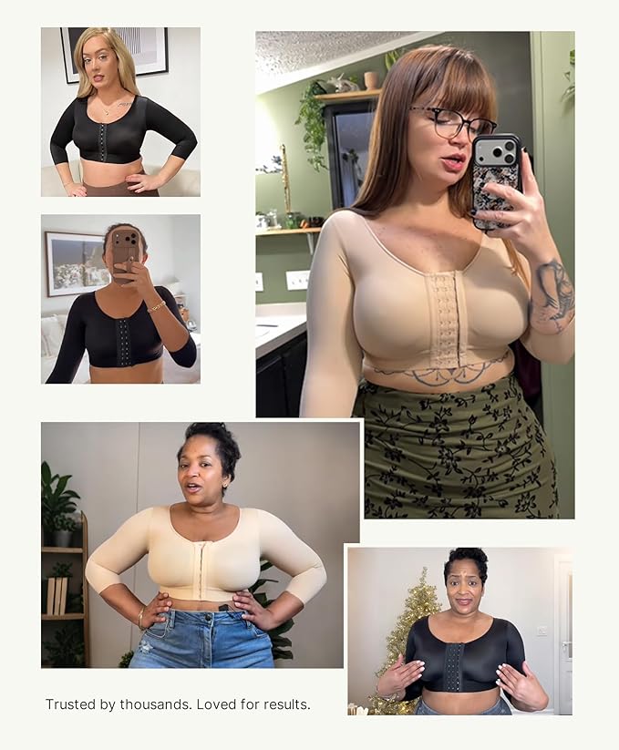 FeelinGirl Arm Compression Sleeve Women Post Surgery Front Closure Bra | Arm Lipo Compression Garment, Seamless Arm Shaper for Flabby Arms, Lymphedema Compression, Breast/Back Support