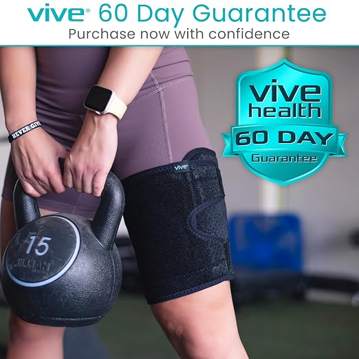 Vive Thigh & Hamstring Compression Sleeve Brace for Men & Women (2 Pack) | Pain Relief Support Wrap for Sciatica, Hip Flexor, Groin, Leg, Upper Thigh - Quick Results & Sciatic Nerve Recovery (Black)