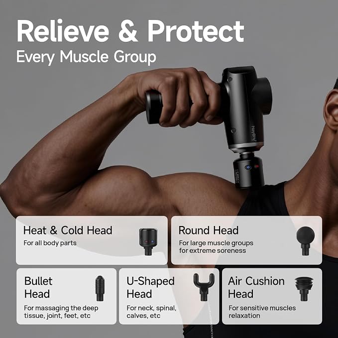 HEYCHY Massage Gun Deep Tissue with Heat and Cold, HSA Eligible12mm Amplitude Muscle Massager for Athletes, Men Women Back Neck Shoulder Recovery, Quite for Home Gym, FSA