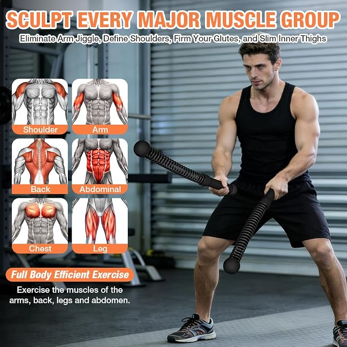 2PCS Ropeless Battle Ropes, Weighted Cordless Battle Ropes for Home Gym, Portable Silent Workout Rope Fitness Equipment for Full Body Toning, Low-Impact Workout, Strength & HIIT, Black