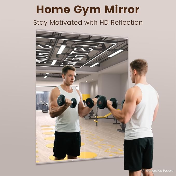 LOAAO Home Gym Mirror, 63"x24", 2 PCS | Frameless, Tempered Glass, Large Workout Mirrors, For Home Gym, Dance Studio, Yoga Room, Garage Gym