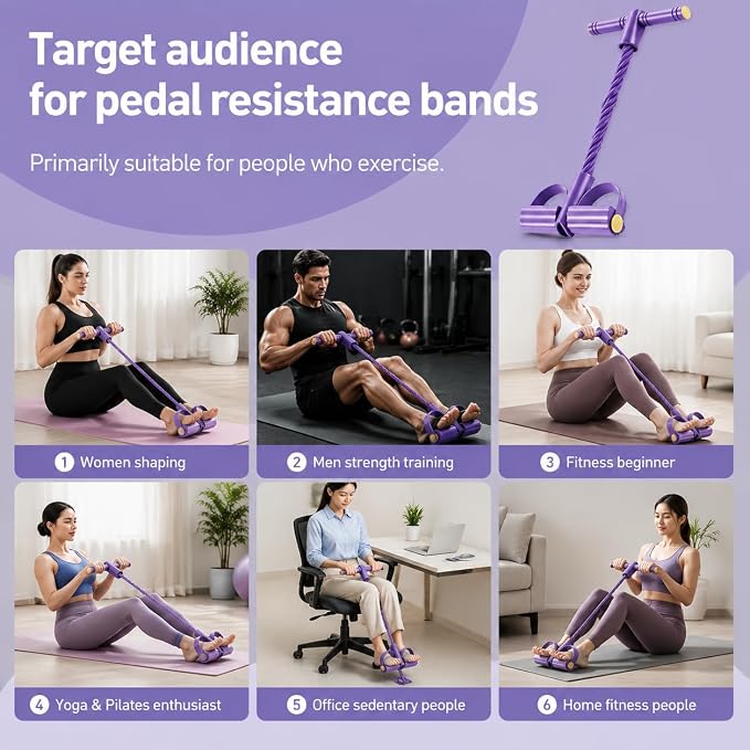 Pedal Resistance Bands with Handles for Women, Multifunction Foot Pedal Resistance Band,6-Tube Resistance Bands with Handles, Training Abdomen, Waist, Arms & Legs Durable Pedal Exerciser