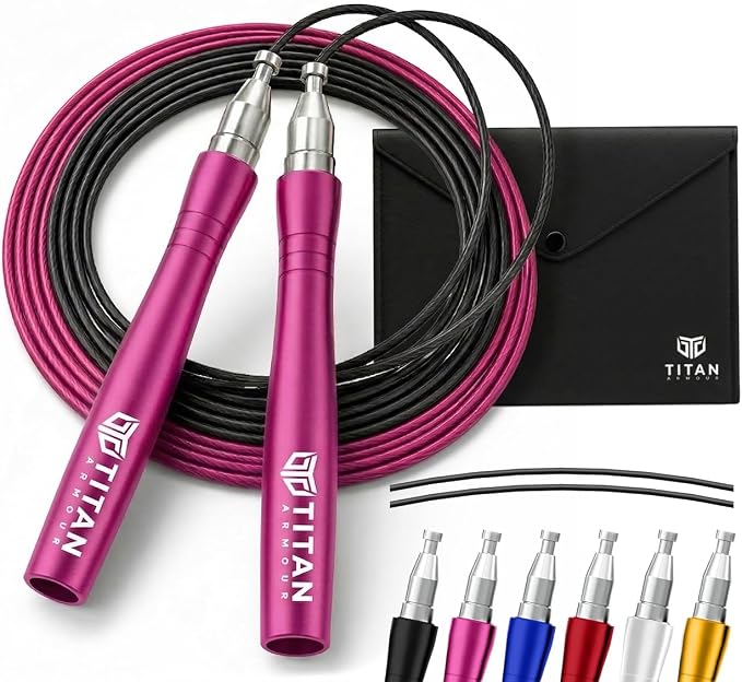 Titan Armour® Speed Rope - Professional Self-Locking & Adjustable, Adult Speed Jump Ropes for Fitness | 2 x Steel Ropes, Cable Protector & Travel Case | Jump Rope Crossfit, Boxing, Fitness MMA for Men & Women