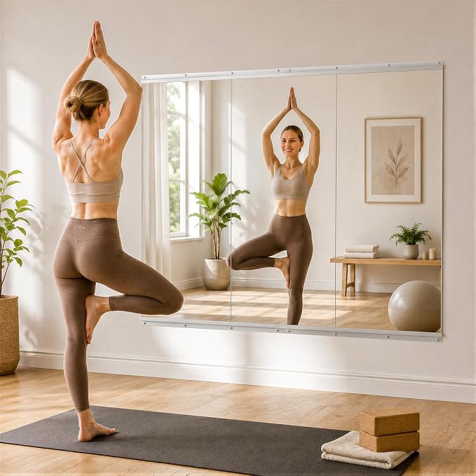 Home Gym Mirror, 48"x30"-1 PCS Gym Mirrors for Wall, Frameless, Tempered Glass, Large Workout Wall-Mounted Mirrors for Home Gym, Dance Studio, Yoga Room, Garage Gym, Silver