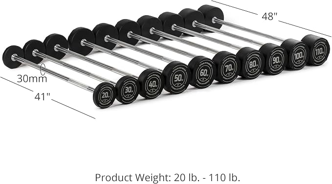 Titan Fitness Rubber Curl Fixed Barbells, Pre-Loaded Weight Bar for Strength Training & Weightlifting