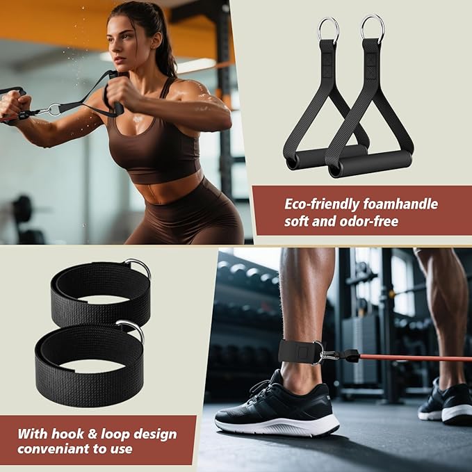 WHATAFIT Resistance Bands with Handles, 5-Level Exercise Bands for Workout | Natural latex,10-50 lbs, stackable to 150,Ankle Straps, Door Anchor,Guide. For Strength, Yoga,Home Gym,Travel & Workout.