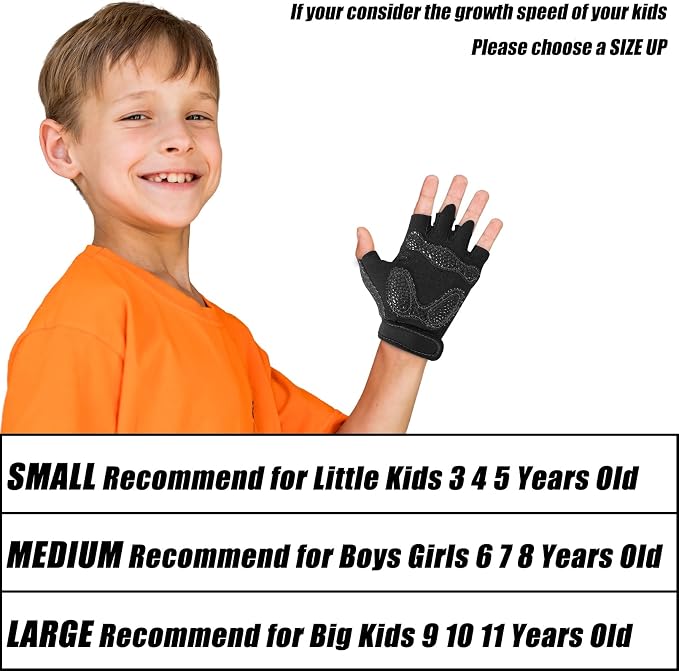 Luwint Kids Workout Gloves, Ventilated Grip Exercise Gloves for Boys and Girls Weightlifting Hanging Gym, Children 3-12 Years