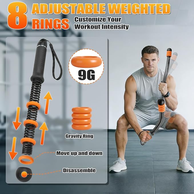 Cordless Battle Ropes Adjustable Weighted with 8 Removable Weight Rings | Portable, Ropeless, Storage bag, non-slip handle, for Home Gym, HIIT, Functional ＆ Full Body Workout for Women and Men