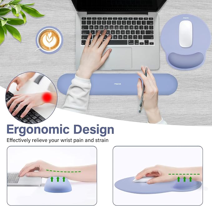 MOSISO Wrist Rest Support for Mouse Pad&Keyboard Set, Stone Blue | Circle Curved Ergonomic Mousepad Non-Slip Base Home/Office Pain Relief&Easy Typing Pad with Soft Cloth&Silicone Lining
