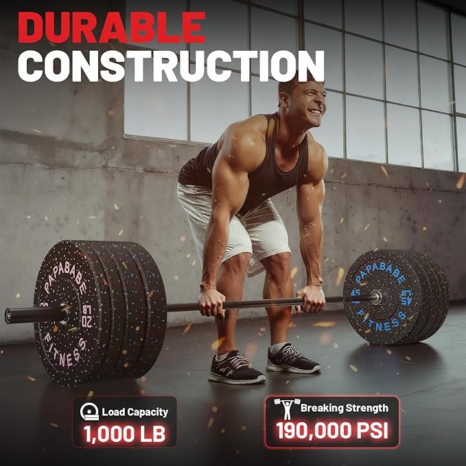 PAPABABE 7ft Barbell 45lb Olympic Barbell 1000/1500lbs Capacity Home Gym | 7ft 45lb 2" Olympic Barbell, 1000/1500lbs Capacity, Hybrid Needle Bearings & Bushings for Squat Curl Deadlift