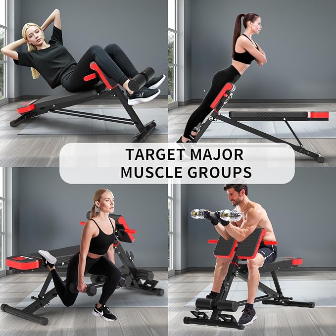K KINGKANG Weight Bench,Load 1000LBS Roman Chair for Home Gym | Multi-Function Adjustment(10+7+4+4),for Bench Press/Sit-up/Back,Carbon Steel Frame with 2 Rear Wheels
