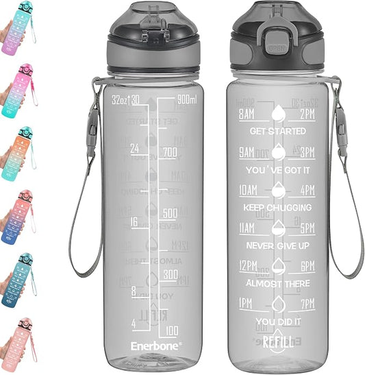 Enerbone 32 oz Water Bottle with Times to Drink and Straw, Motivational Drinking Water Bottles with Carrying Strap, Leakproof BPA & Toxic Free, Ensure You Drink Enough Water for Fitness Gym Outdoor