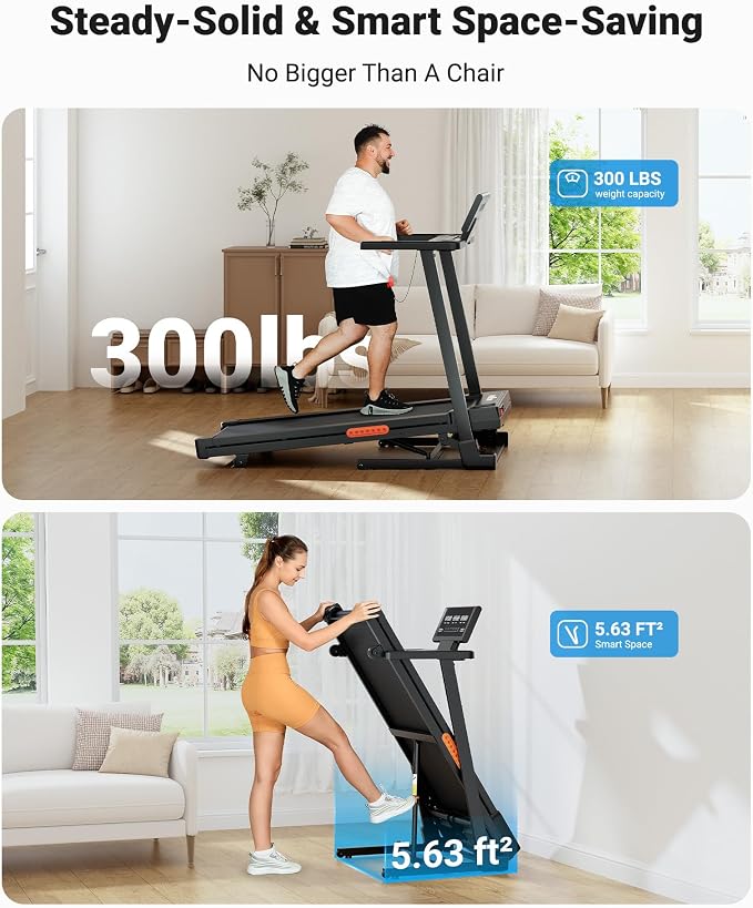 THERUN Incline Treadmill, Treadmill with Incline Brushless Motor Treadmill | 12% auto incline, 8.7MPH, quiet brushless motor, foldable treadmill with cup holder, heart rate monitor, computer holder