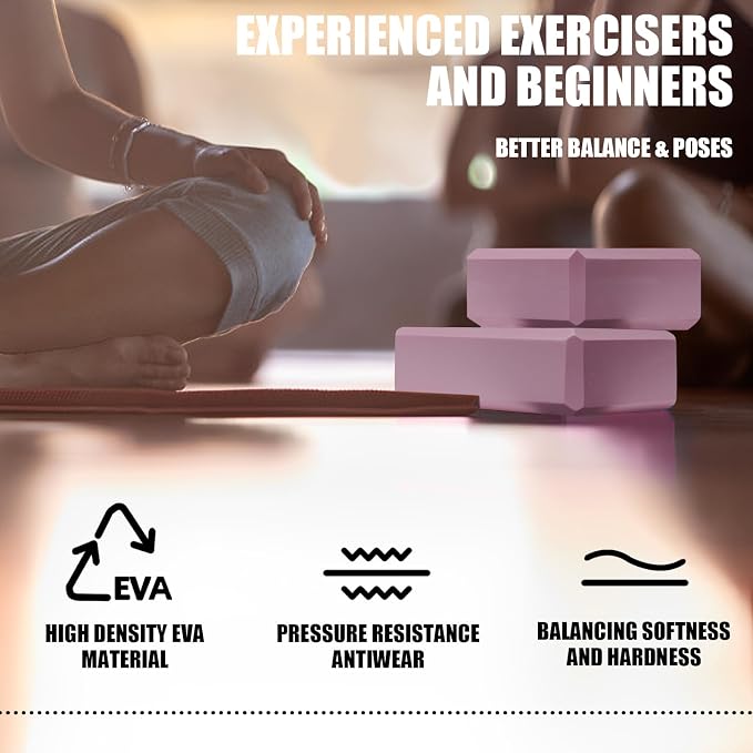 Septo 2 Pcs Yoga Blocks, 9x6x3 Inch Foam Blocks for Pilates | High density EVA foam Yoga Props lightweight non-slip surface for meditation stretching balance training