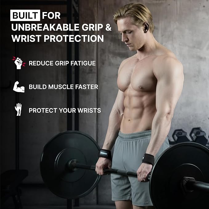 DMoose Fitness Lifting Straps 24" (Pair) - 5mm Padded Durable Wrist Straps for Weightlifting & Powerlifting - Cotton Lifting Strap with Silicone Grip for Men & Women - Deadlift Strap for Gym Workout