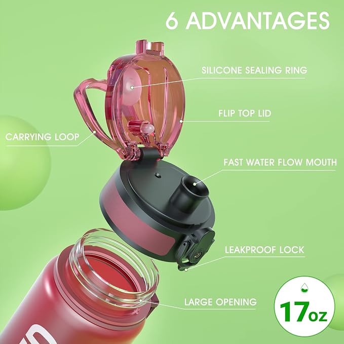 Sahara Sailor Water Bottle 17oz, Durable and Leakproof Water Bottles Motivational with Time Marker, Tritan, BPA Free, Wide Mouth with Easy Clean Brush for Gym, Travel, Home, School, Office (1 Bottle) | Bpa Free, Leakproof Wide Mouth With Fast Flow Lid ...