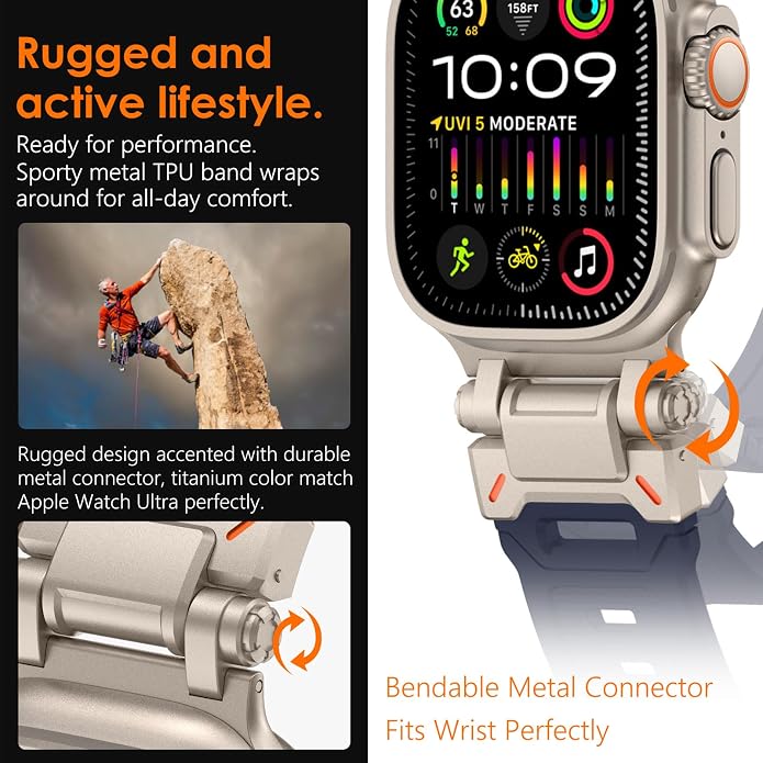 WINGLE FKM Rubber Bands for Apple Watch Band Ultra 3/2/1 Band Ultra 49mm Series 11 10 46mm 45mm 44mm 42mm SE 3/2/1 9 8 7 6 5 4 3 Men, Military Rugged Metal Connector Silicone Apple iWatch Sport Bands
