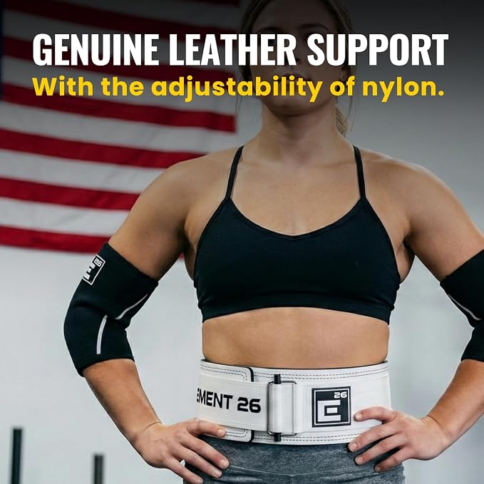 Element 26 Hybrid Leather Weight Lifting Belt | 4” Real Leather Back Support for Gym, Powerlifting, Body Building, Men, Women, Deadlift, Squat, Self Locking, Competition