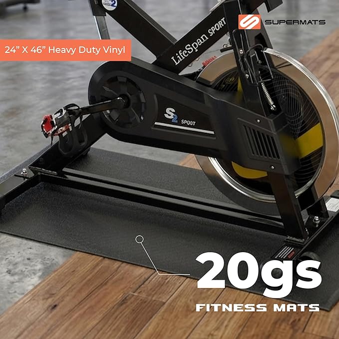 SuperMats Heavy Duty Equipment Non-Slip Mat 20GS | 24" × 46" – Fits indoor cycles, spin bikes, upright bikes, stationary bikes, steppers, and mini ellipticals.