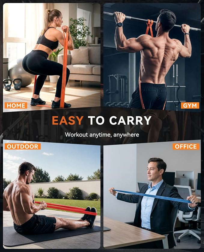 SUNPOW Pull Up Assistance Bands, Set of 5 Heavy Duty Resistance Bands for Men & Women, Natural Latex Exercise Bands for Pull-Up Progression, Home Workout, Strength Training, Mobility & Stretching
