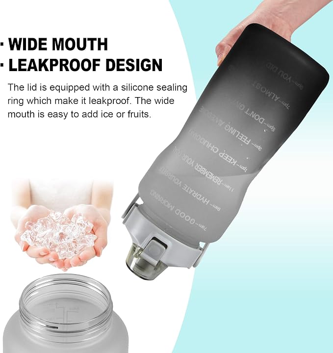EYQ 64oz/128oz Leakproof Free Drinking Water Bottle with Motivational Time Marker BPA Free for Fitness, Gym and Outdoor Sports