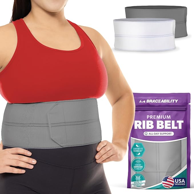 BraceAbility Plus Size Broken Rib Brace - Rib Protector Compression Wrap, Chest Support Belt for Bruised, Fractured, Dislocated Ribs, Costochondritis Relief, Sternum Brace for Men and Women (Gray)