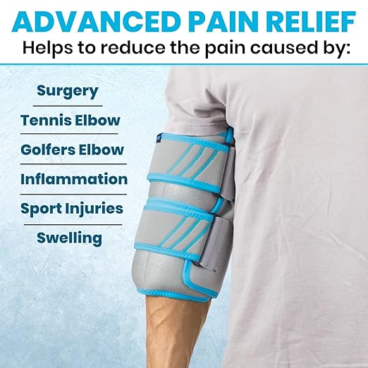 Vive Elbow Ice Pack Wrap - Ultra Cold Gel Ice Pack for Injuries Reusable | Elbow Support Compression for Cold/Hot Therapy - Adjustable for Men/Women, Sports Recovery, Arthritis, Tendonitis Pain Relief
