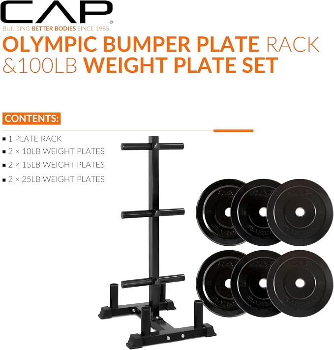 CAP 2-inch Olympic Bumper Plate Weight Set | 100-370 lbs | Multiple Colors | Storage Rack Optional