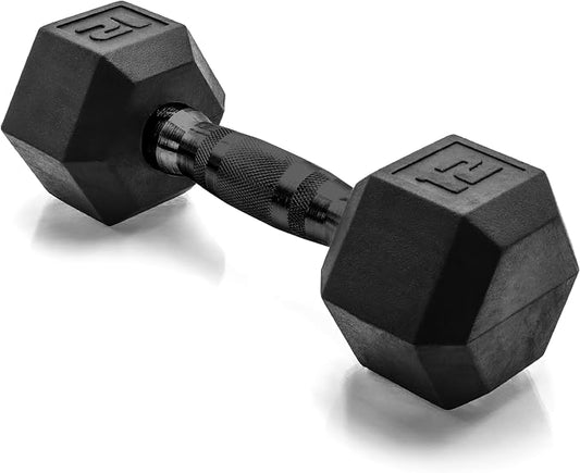 CAP Rubber Coated Dumbbell Weights, Free Weights for Home Gym Strength Training, Anti-Roll Hex Dumbbells with Black, Chrome & Comfort Grip Handles, Singles