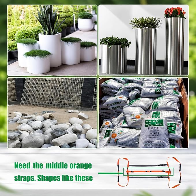 Garden Flower Pots Pot Moving Strap,with Handle,Landscaping Lifting Straps, Move Heavy Flower Pots, Planters, Trees, Rocks,Pot Tool,Up to 200 lbs,Gray Orange,Middle and Small