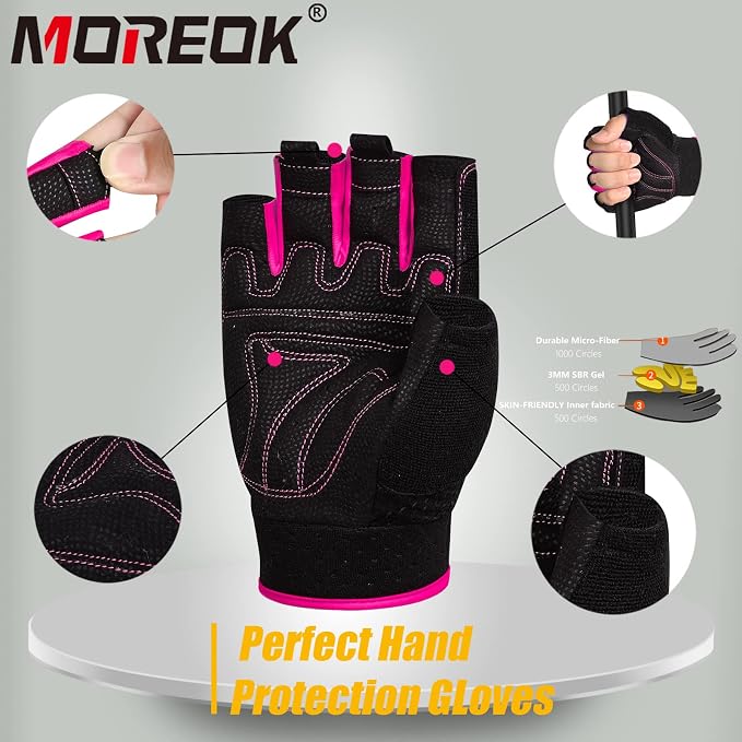 MOREOK Workout Gloves Padded Weight Lifting Gloves for Men/Women, [3MM Gel] Fingerless Grip Gym Gloves Fitness Gloves for Exercise,Hanging,Weightlifting, Cycling, Pull ups, Rowing